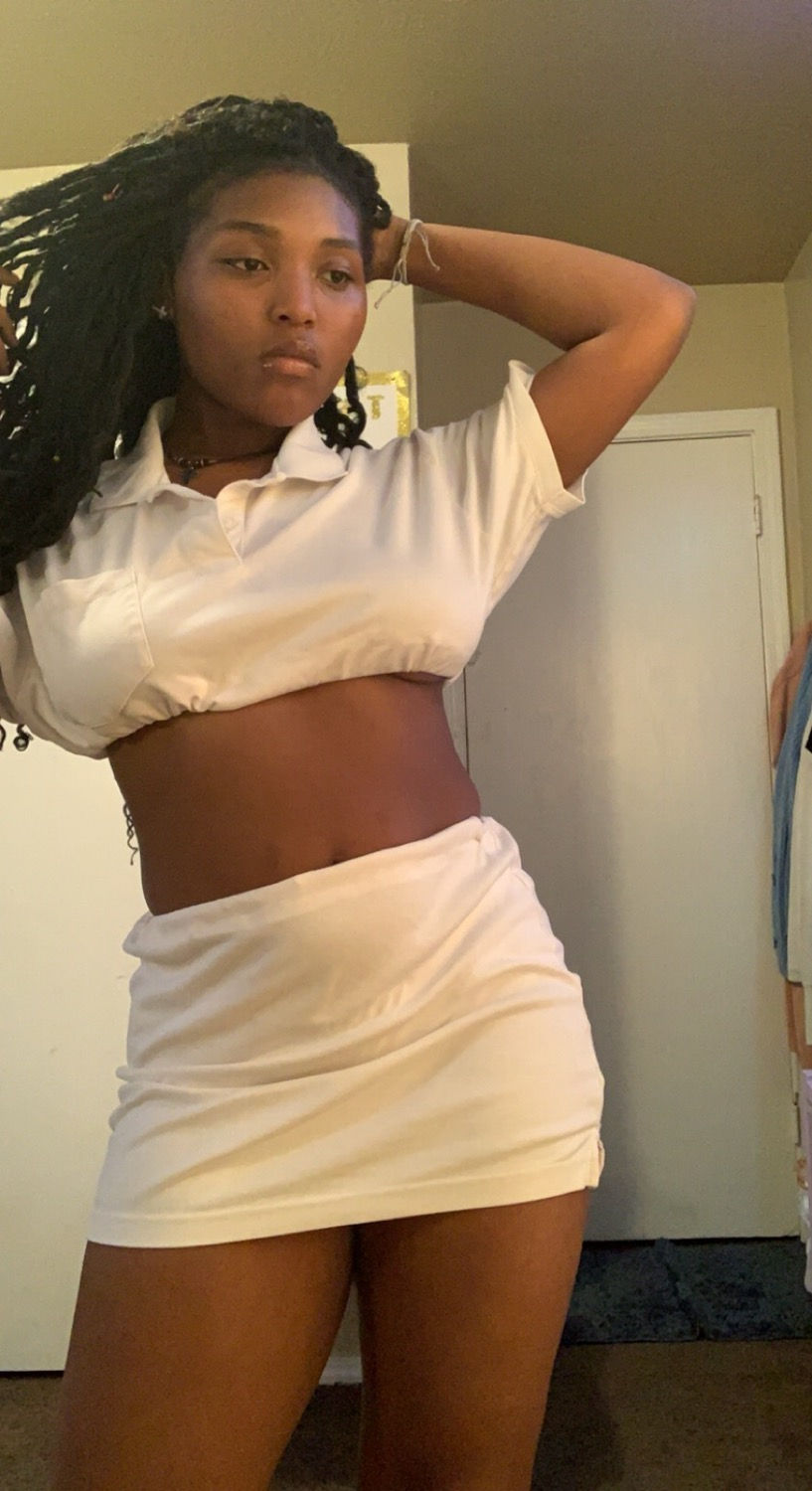 Thumbnail: Let it shine white collared shirt and skirt 