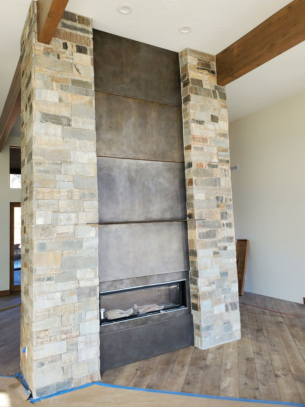 Fireplace with large stone surround