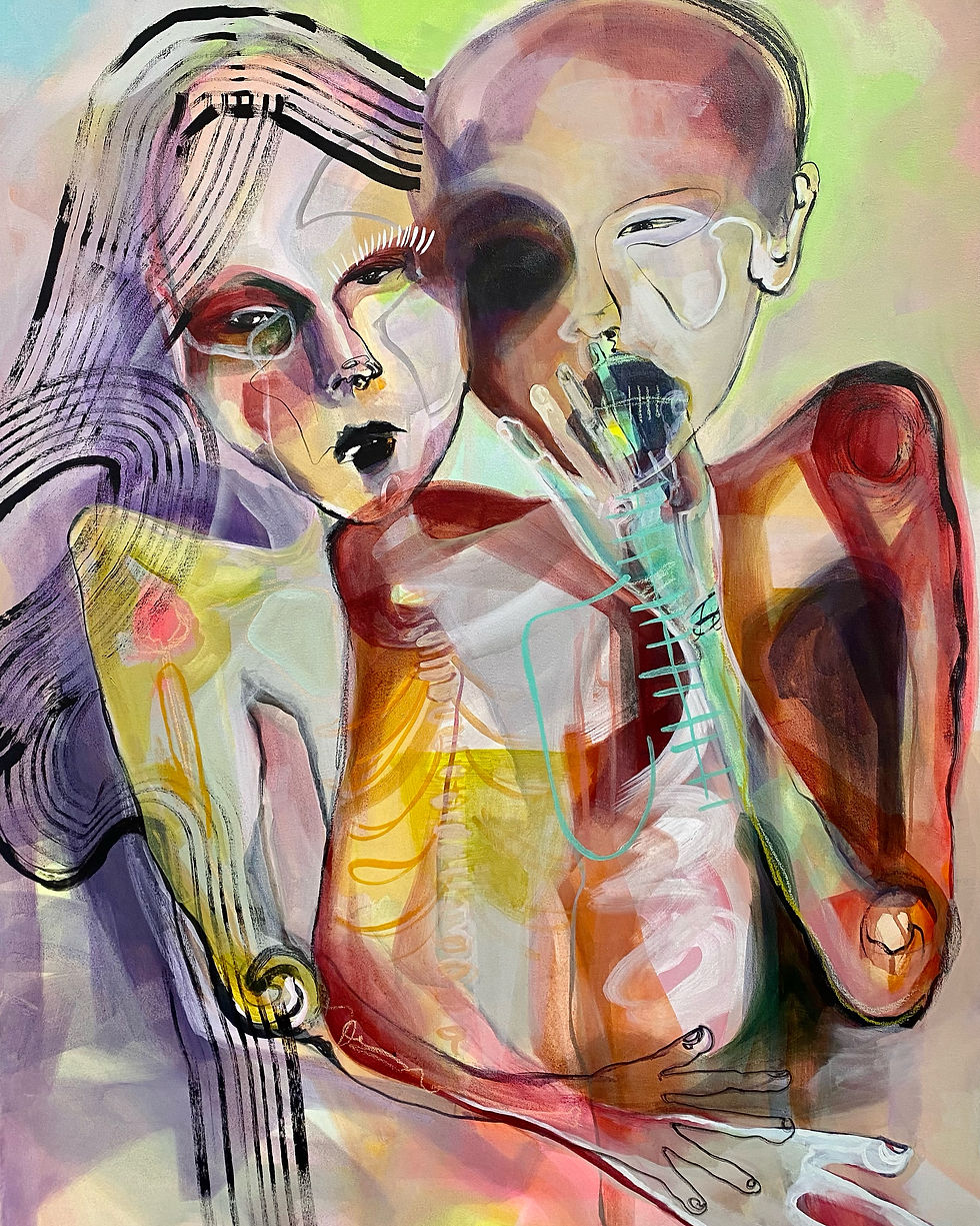 Abstract portrait of a man and woman in style of pointalism