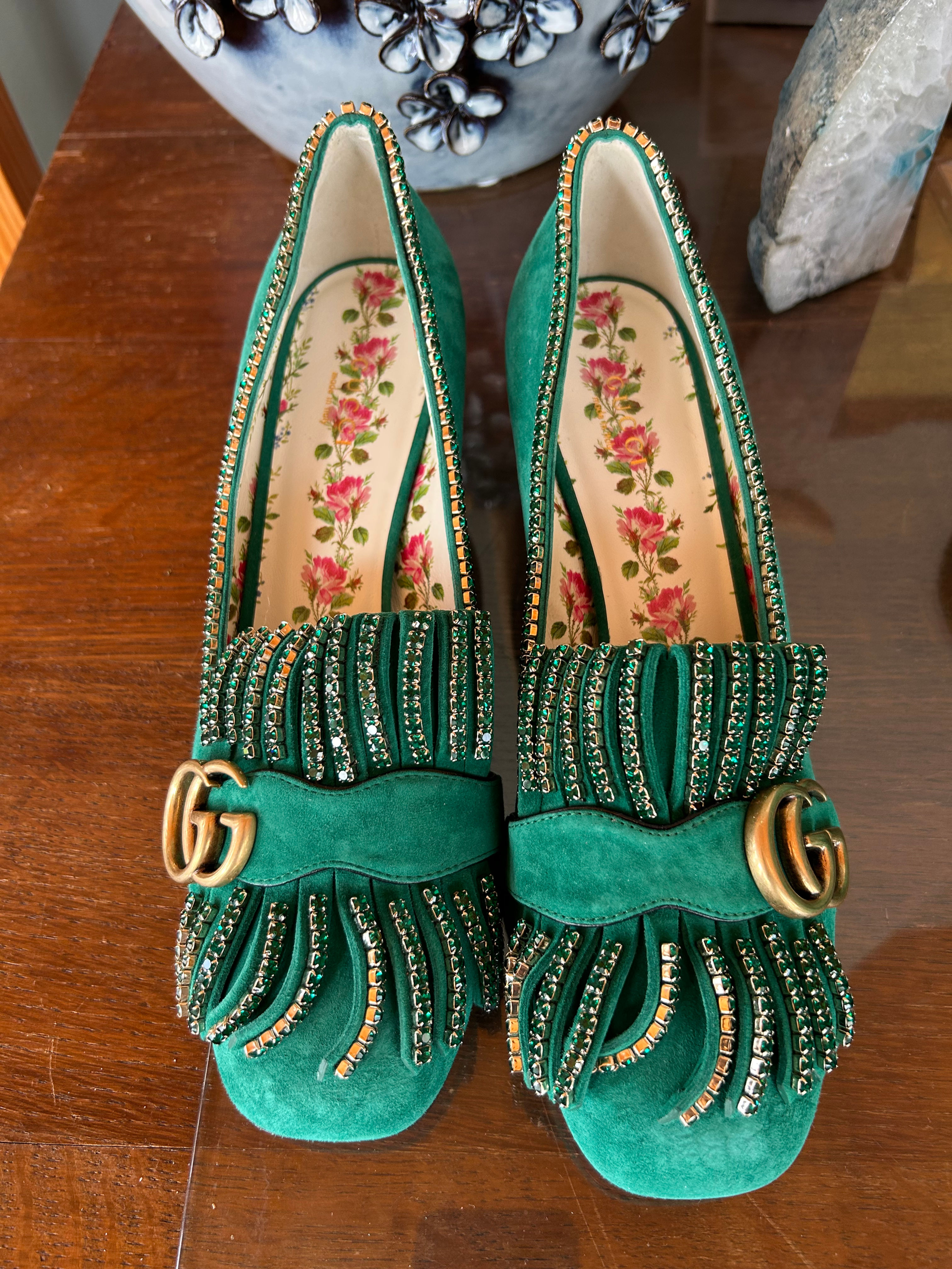 Rare Gucci 39 Crystal Suede Pumps New
