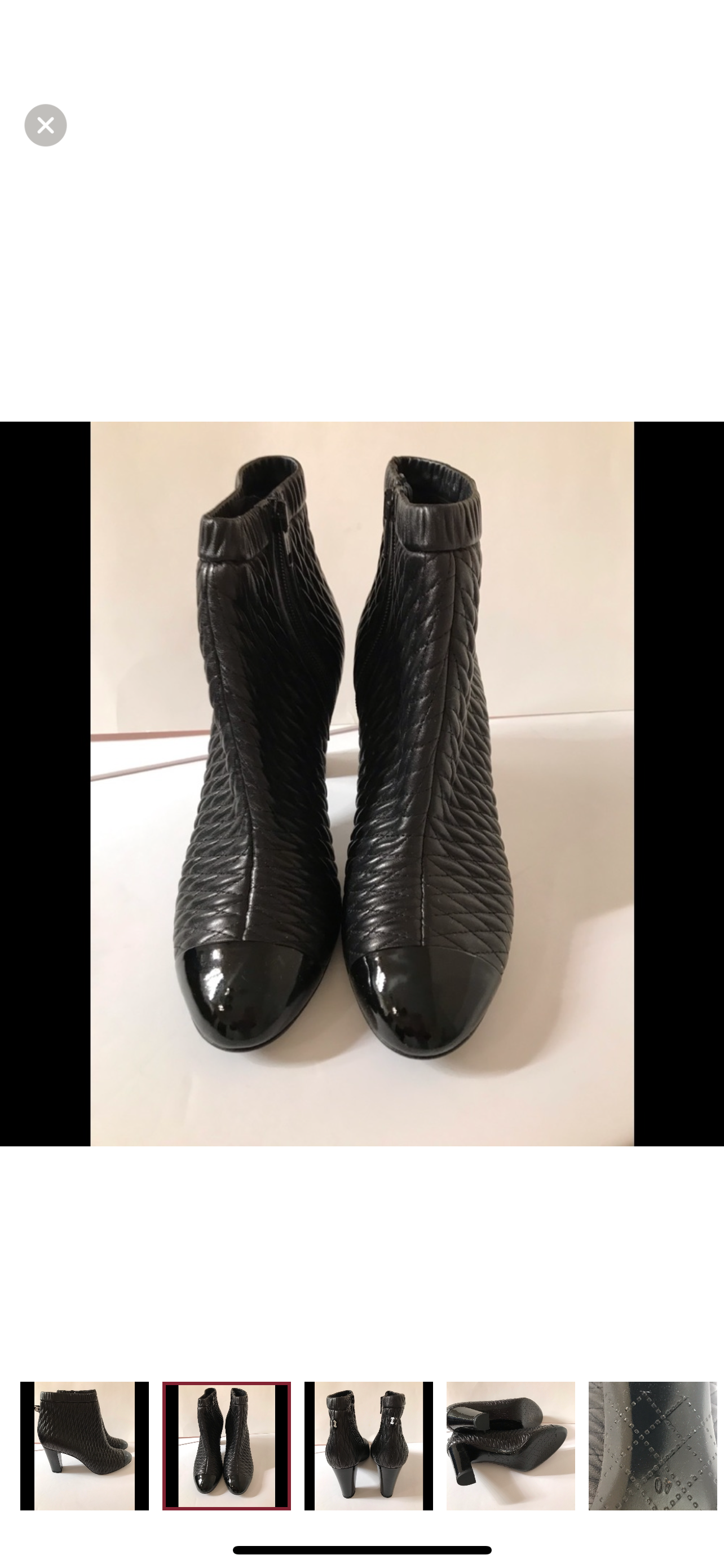 Chanel Ruched Leather Patent Toe Bootie Sz 40