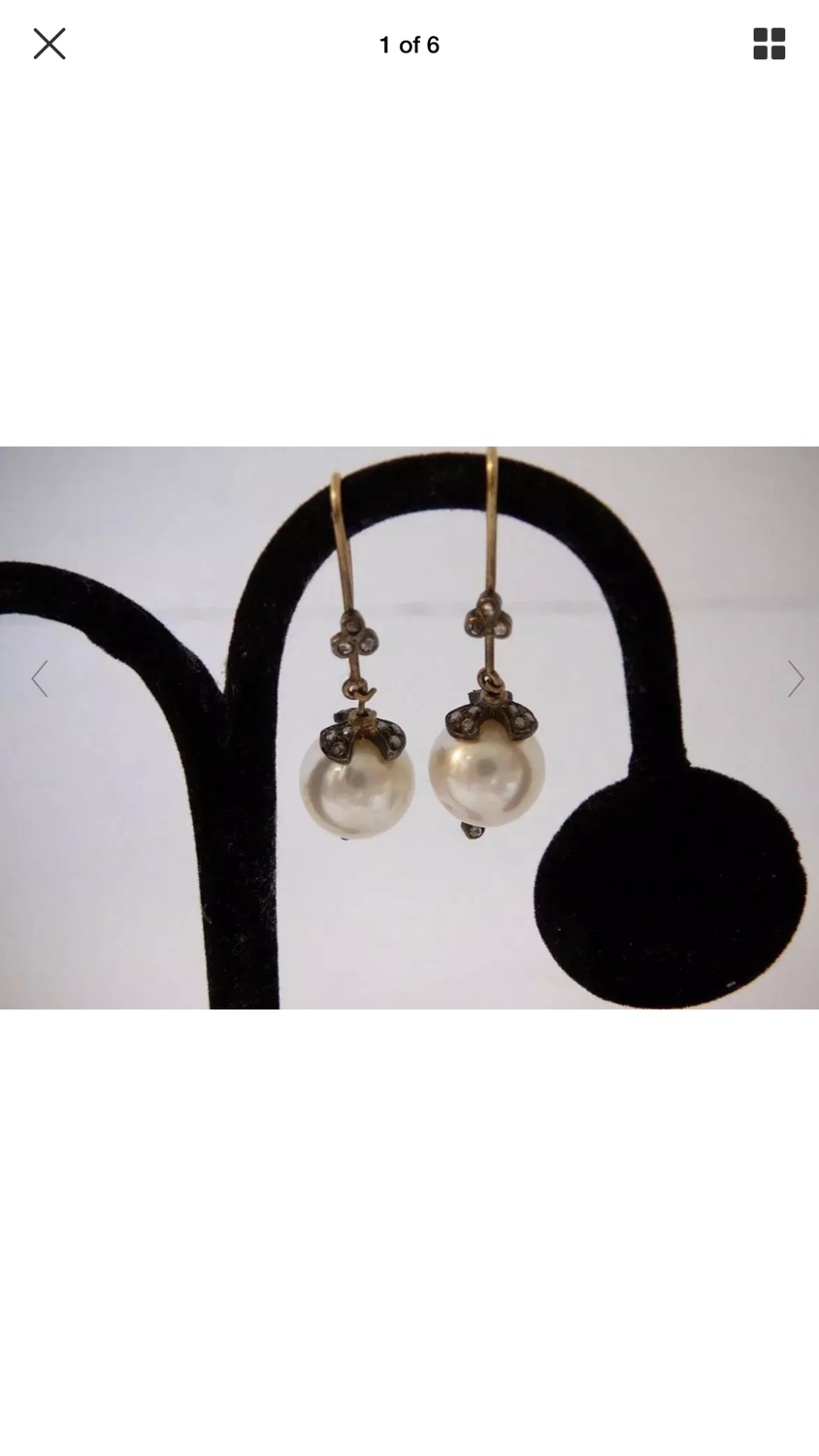 Antique Victory Diamond Platinum Pearl Earrings SOLD