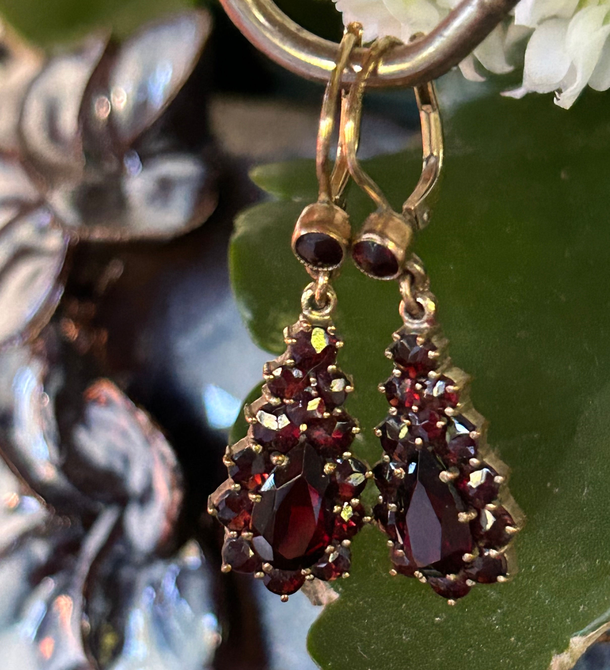 Antique Edwardian Garnet Drop Earrings 