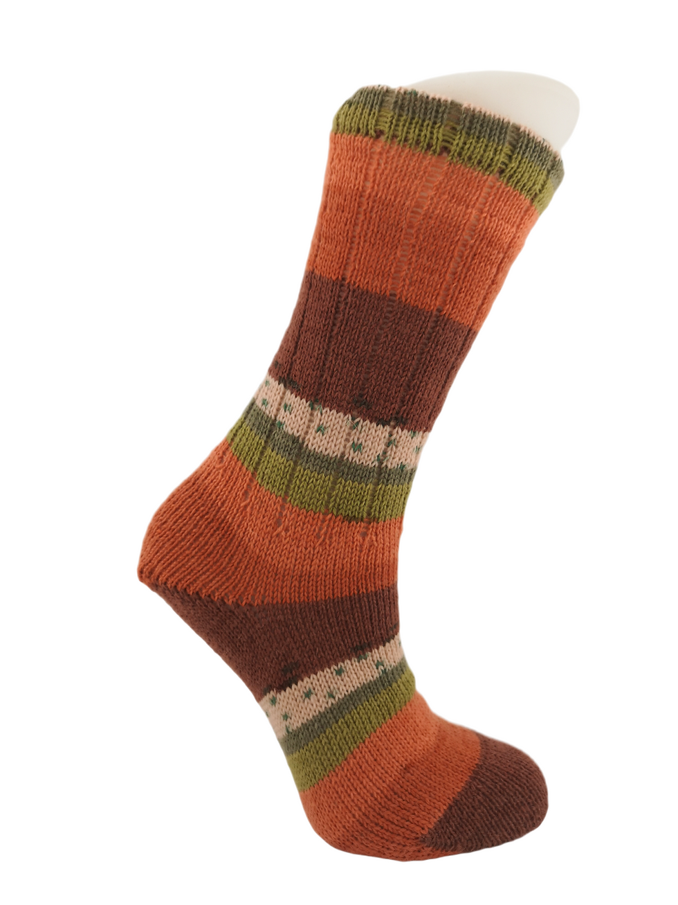 Patterned Orange & Green Handcranked Socks