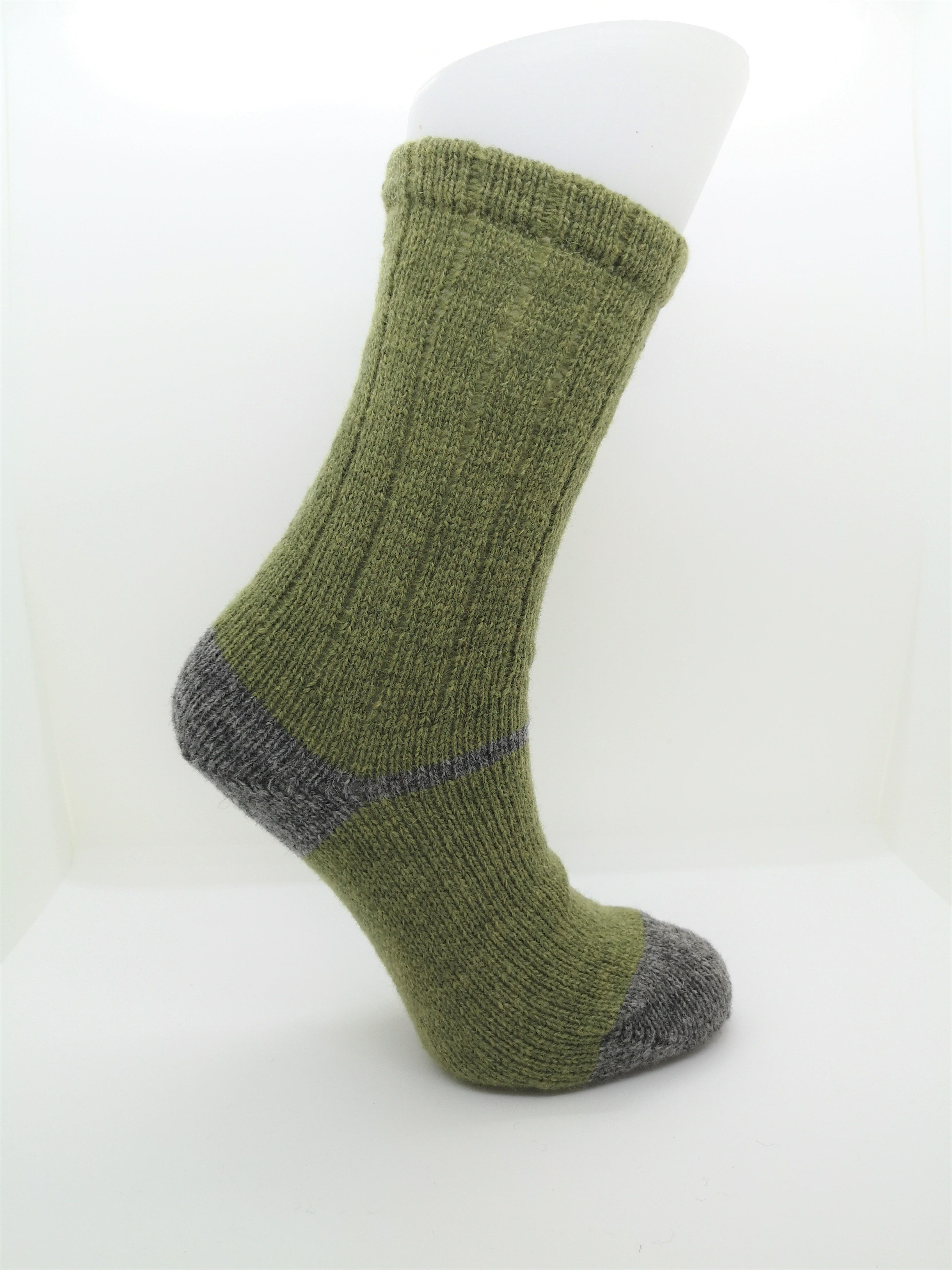 100% Pure Shetland Wool Bed Socks - Granny Smith Green with Grey