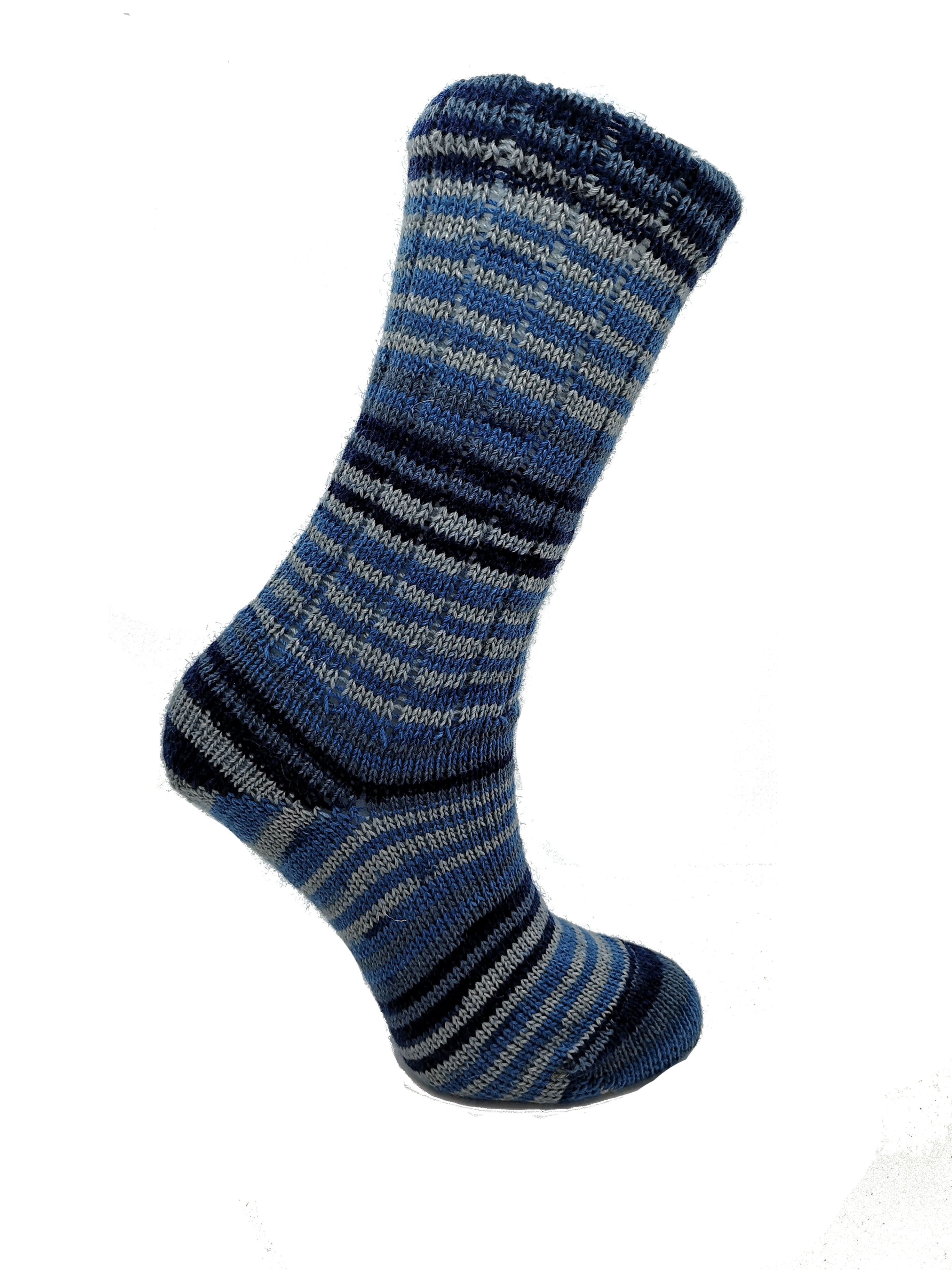 Striped Blue& Grey Handcranked Socks