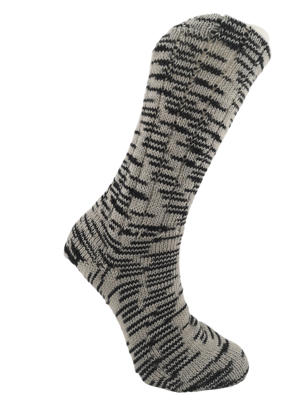 Zigzag Black & White Handcranked Socks