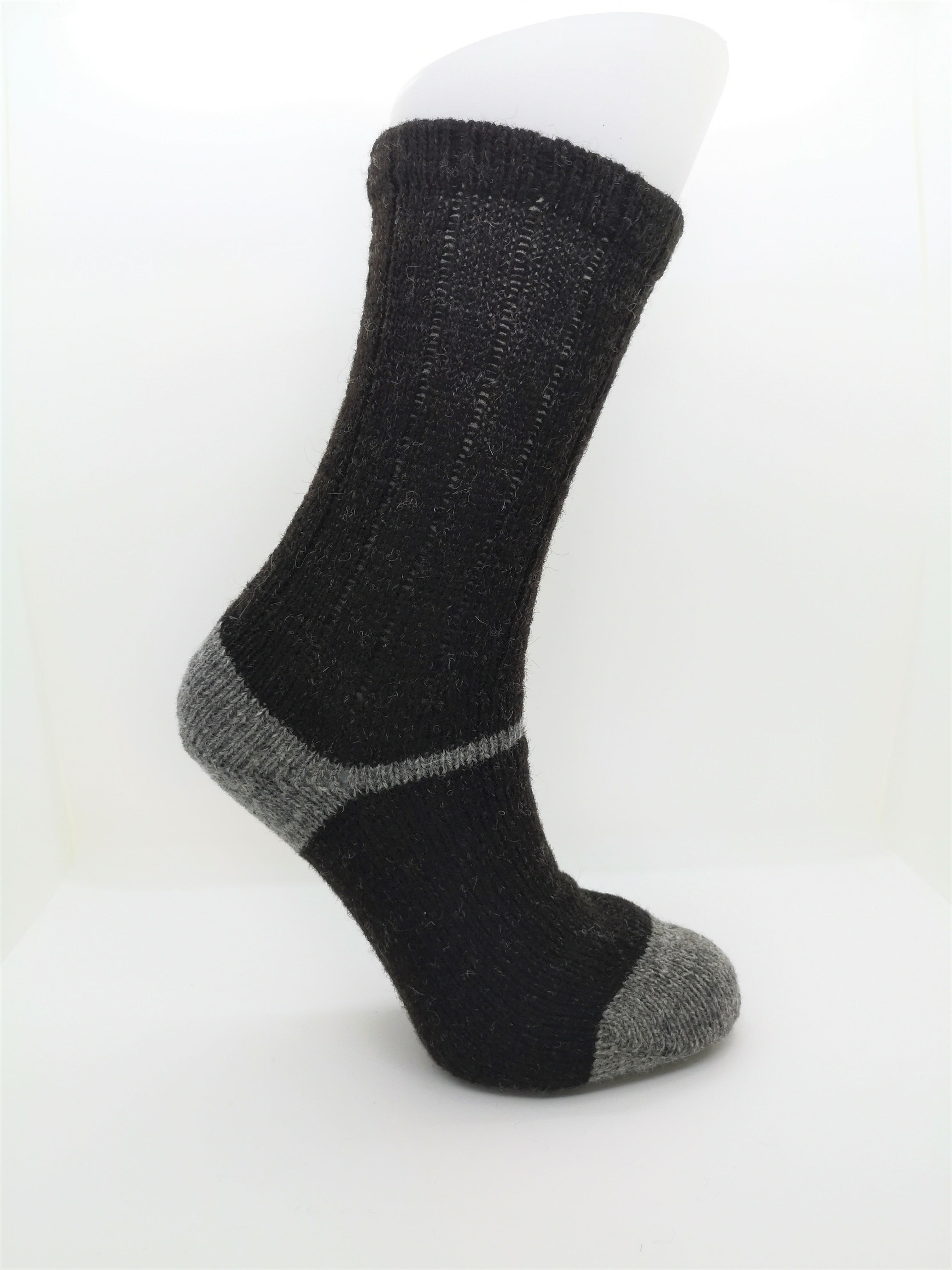 100% Pure Shetland Wool Bed Socks - Natural Black with Grey