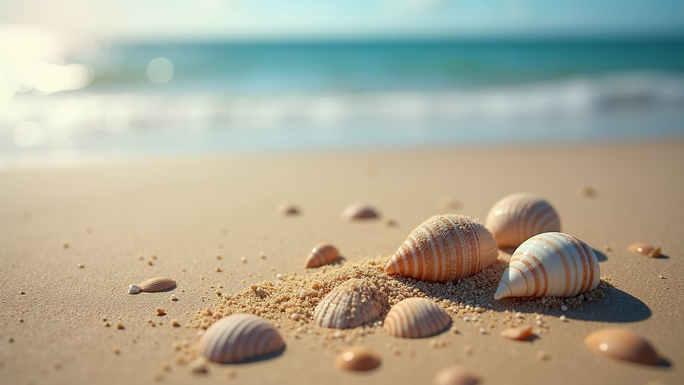 Close-up view of sandy beach with shells