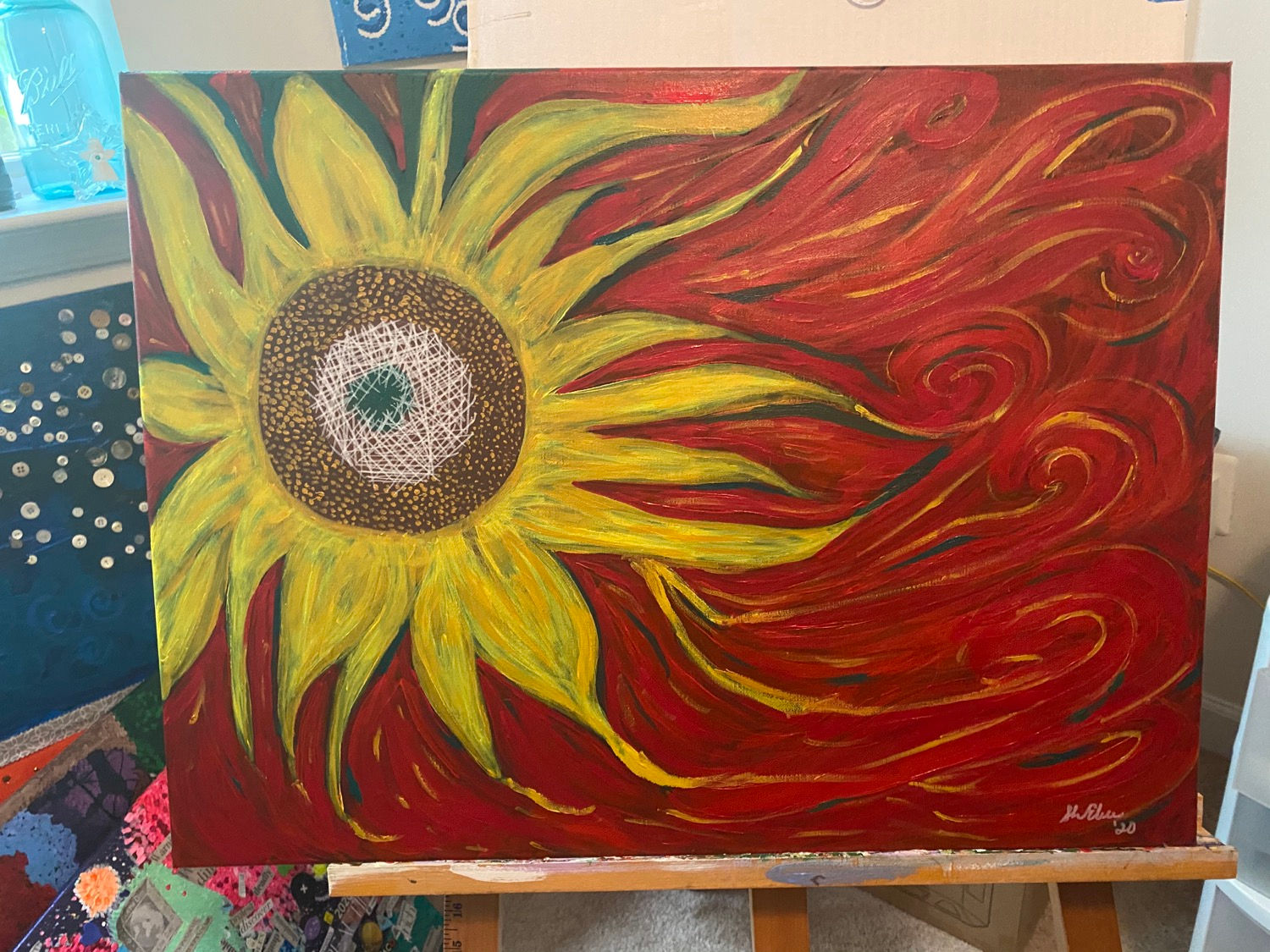 18x24 red sunflower 