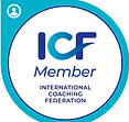 ICF Member badge displaying the logo of the International Coaching Federation with blue and teal circular design.
