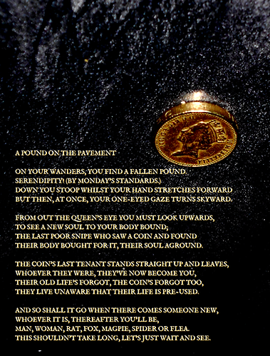 A narrative poem with attached old pound coin