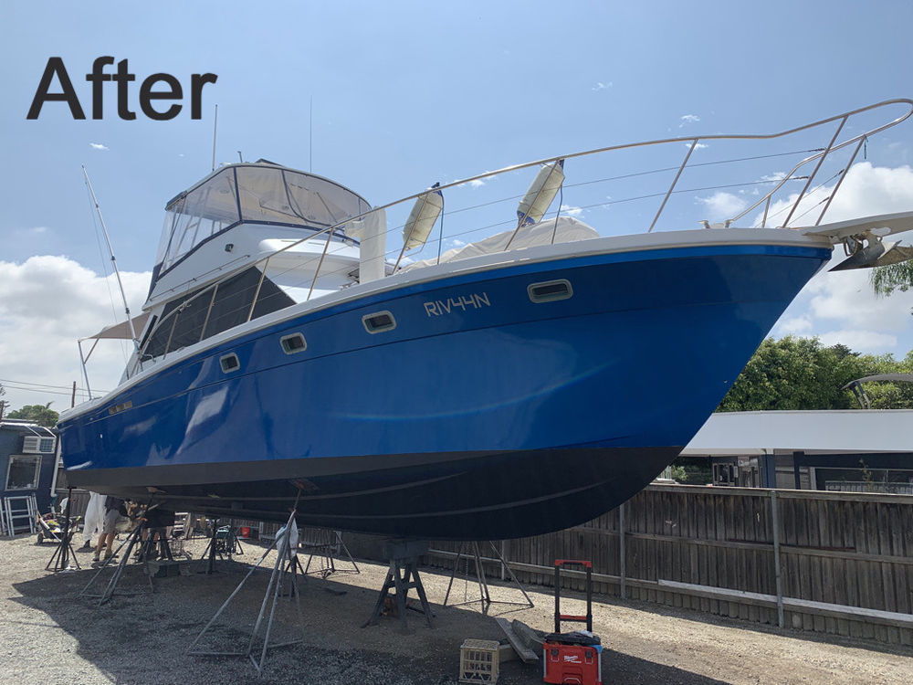Vinyl Hull Wrap of Riviera 44 at Marmong Point Marina