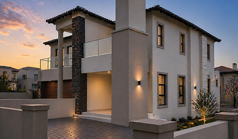 Front elevation of a double-Story house of 239 m2 in Blue Valley Estates, Centurion