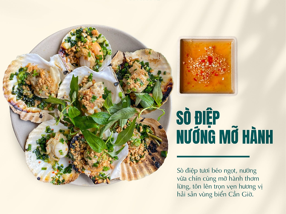 Sò điệp nướng mỡ hành dai giòn kết hợp cùng mỡ hành và đậu phộng thơm béo