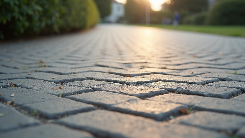Close-up view of interlocking pavers arranged in a herringbone pattern