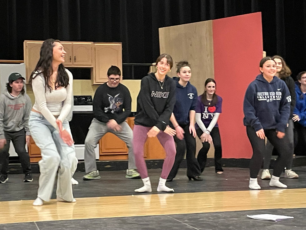 Student performers rehearse a dance scene from “The Drowsy Chaperone.”