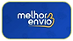 selo logo da transportadora melhor envio em fundo azul, fonte branca e desenho laranja