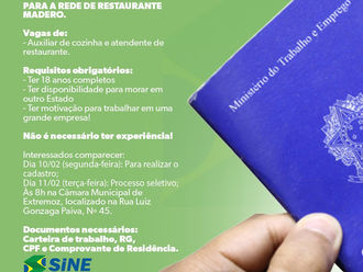 SINE/RN realiza entrevistas para vagas de emprego em rede de restaurante nessa segunda-feira (10) em