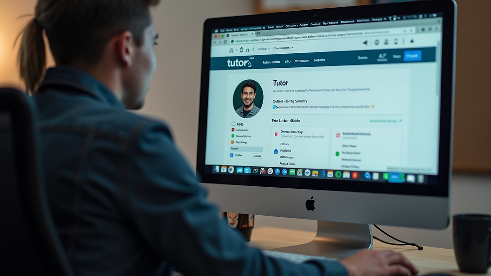 Close-up view of a computer screen displaying a tutor profile page