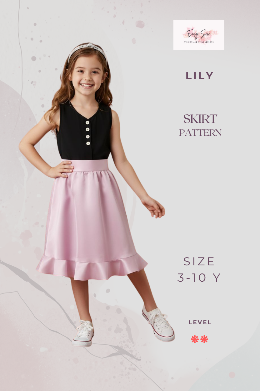 Ready-made pattern for girls' formal skirt graded  3 - 10 years 