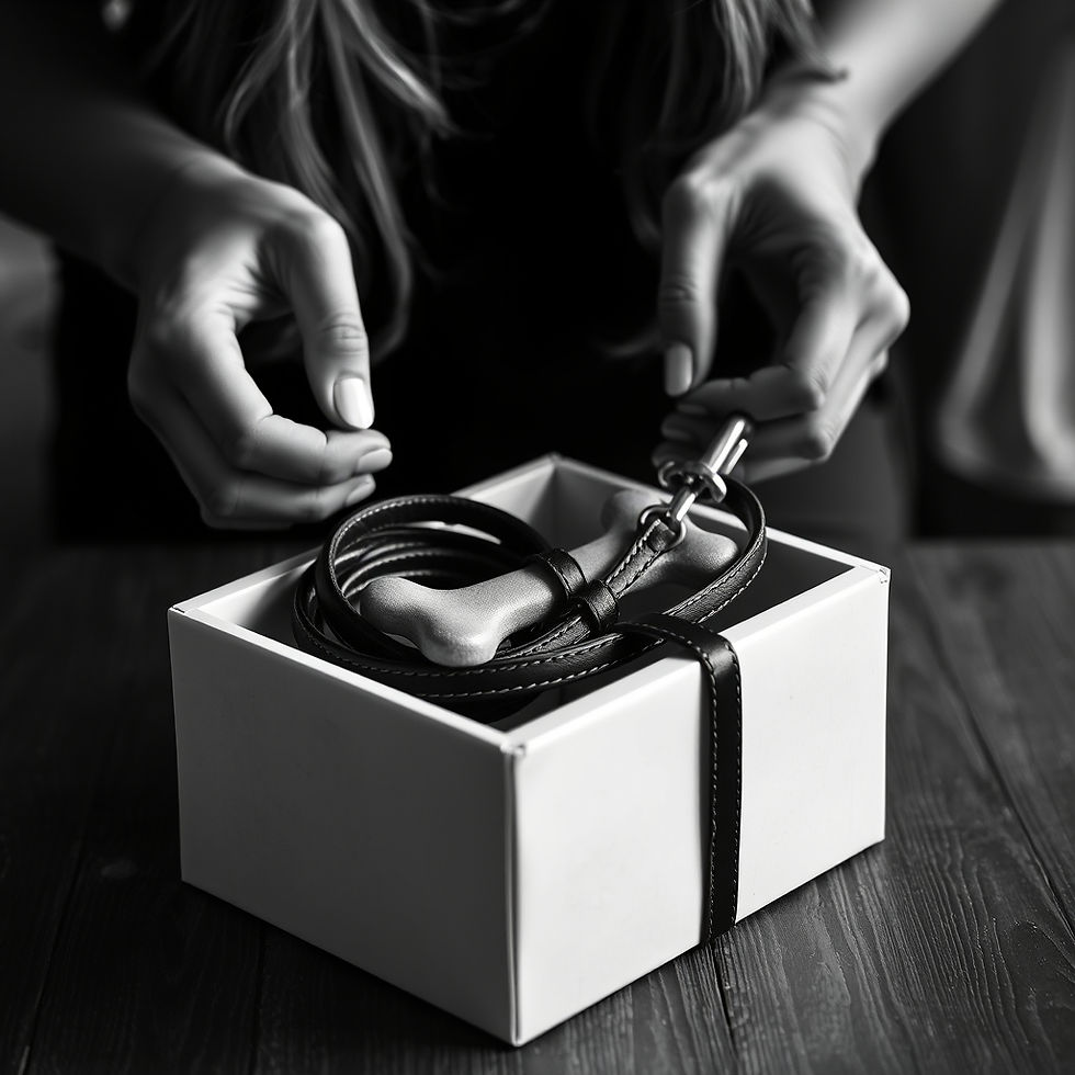 Create gorgeous black and white photo of person opening a black and white gift box with le