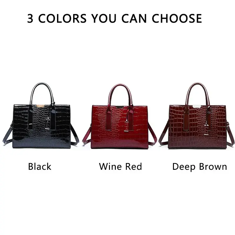 Thumbnail: Crocodile Print Women Handbags Purse Tote Bags Adjustable Strap Top Handle Bag