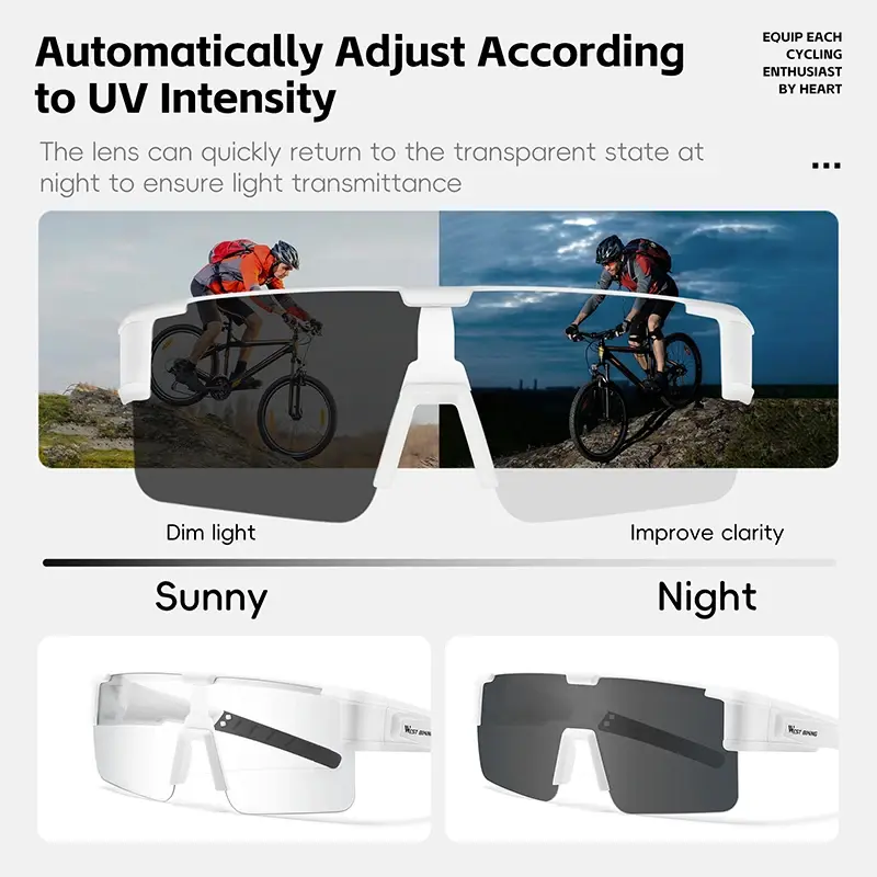 섬네일: WEST BIKING Polarized Square Sunglasses Men Photochromic Cycling Fit Over Myopic