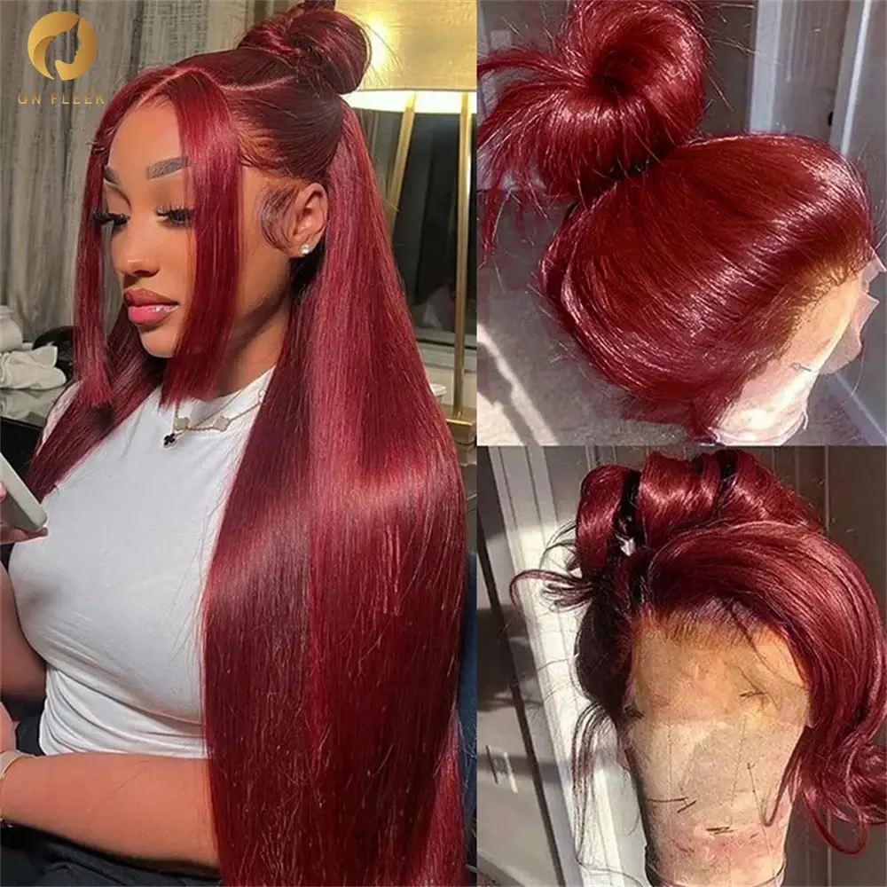 Burgundy 99j 13x4 13x6 Hd Lace Frontal Straight Hair Lace Front Wig Real Hair