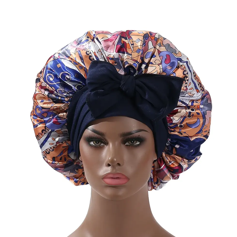 Thumbnail: Extra Large Satin Bonnet Long Tail African Style Print Bonnets for Women Shower