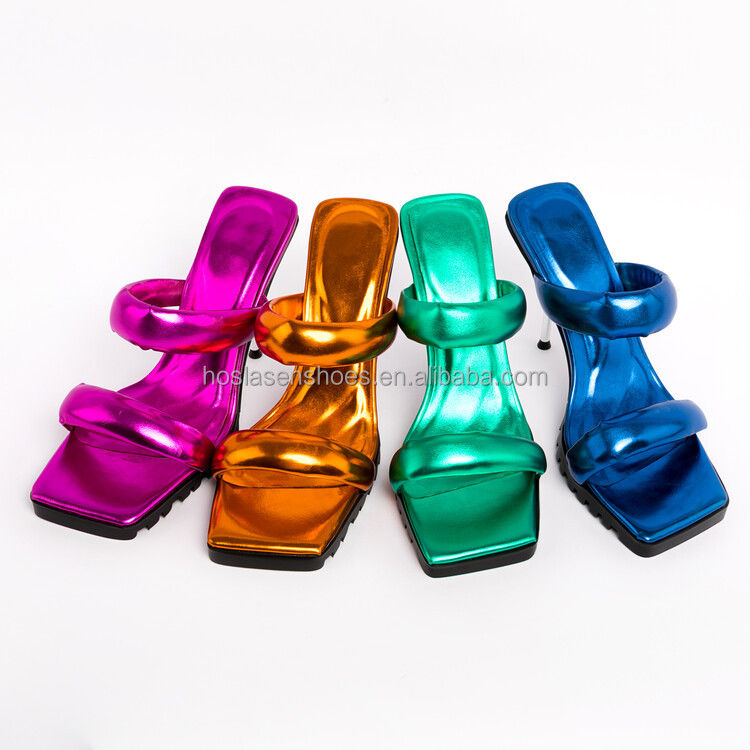 Thumbnail: Hoslasenshoes Black Non Slip Sole Silver Heeled Sandals Women Summer Shoes
