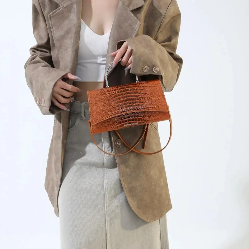 Thumbnail: Women Crocodile Pattern Leather Shoulder Bags Prom Clutch Designer Top Handle