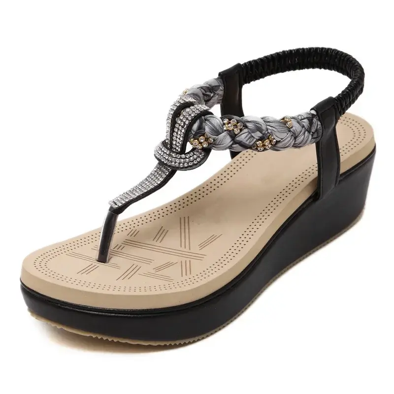 Thumbnail: CEYANEAO Fashion Platform Sandals for Women Bohemia Beach Sandals Rhinestone