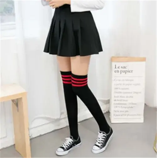 縮圖：Lolita Warm Socks Striped Long Socks Women Long Stockings Warm Thigh High Socks