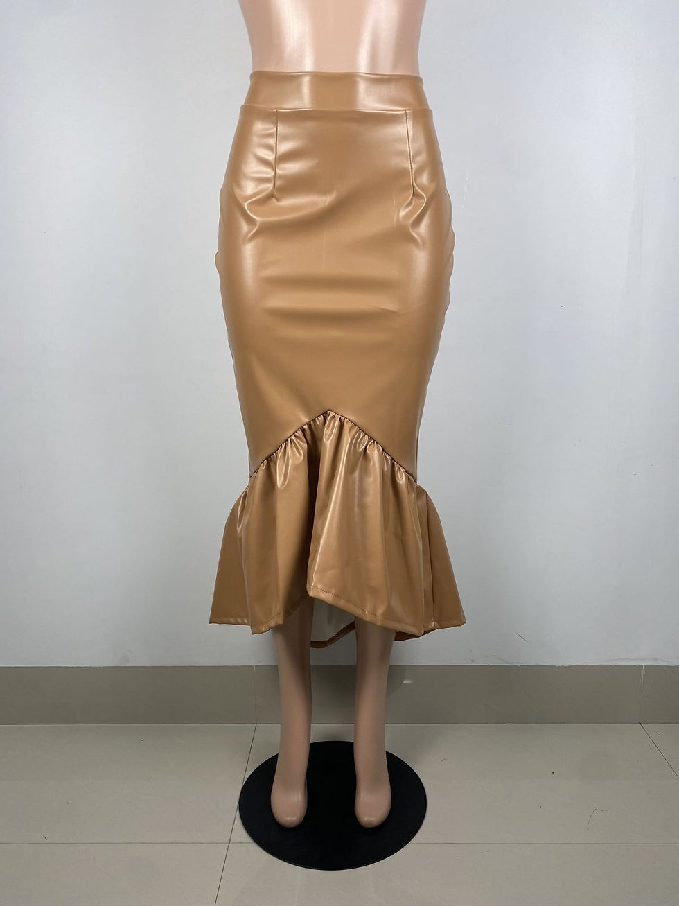Thumbnail: High Fashion Solid Color Long Skirts for Women Ruffle Midi Girls' Skirt Leather