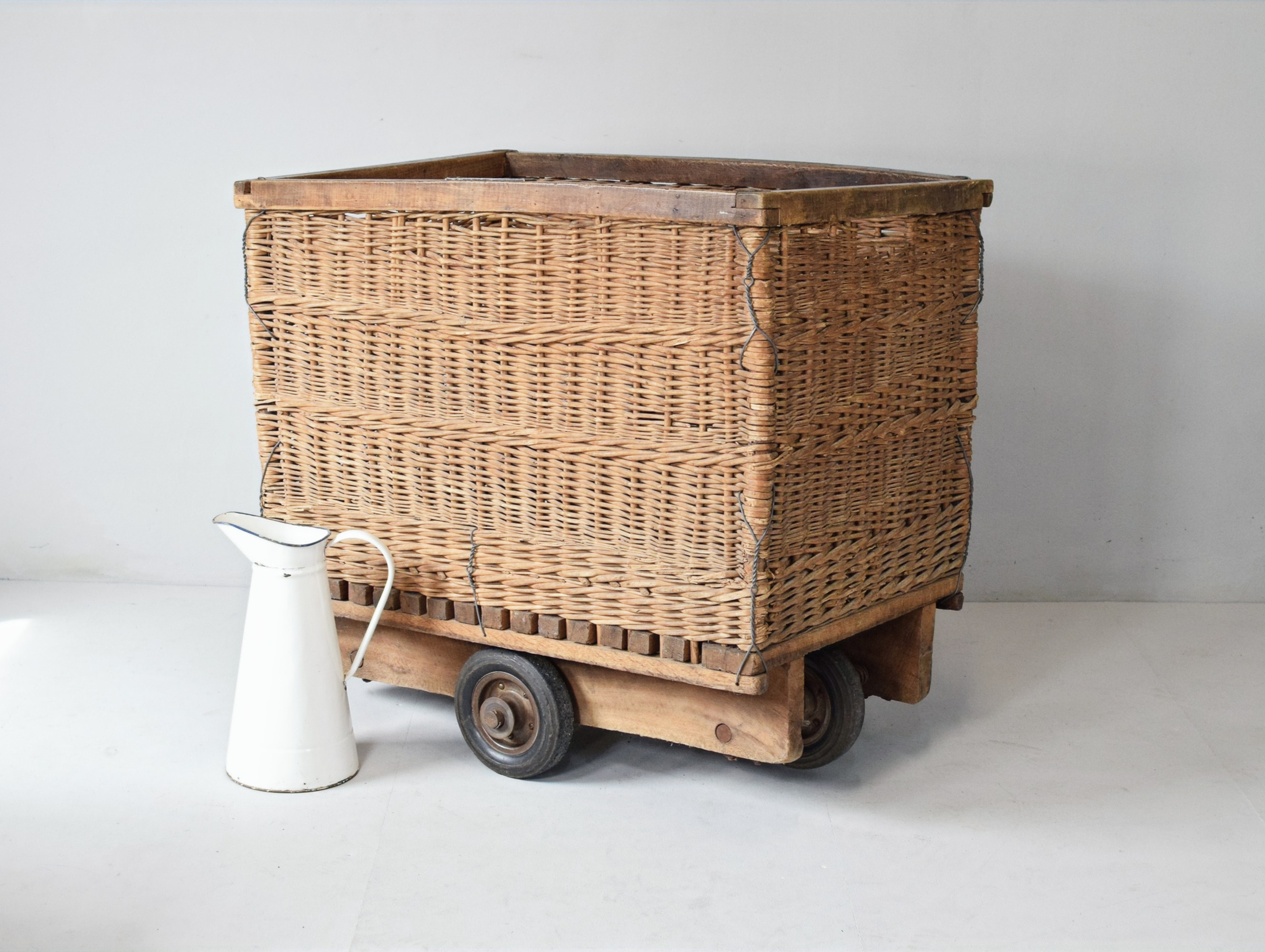 French Wicker Hotel Laundry Trolley