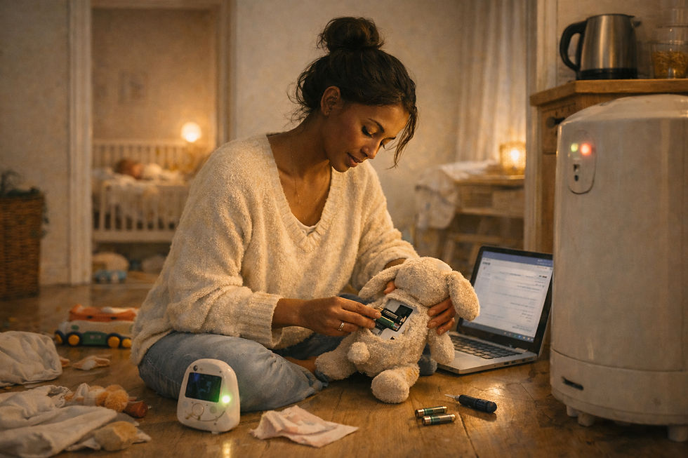 Mutter sorgt für das Kuscheltier