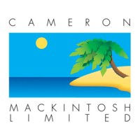 Cameron Mackintosh logo with blue sky and palm tree