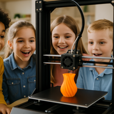 Kinder an einem 3D-Drucker