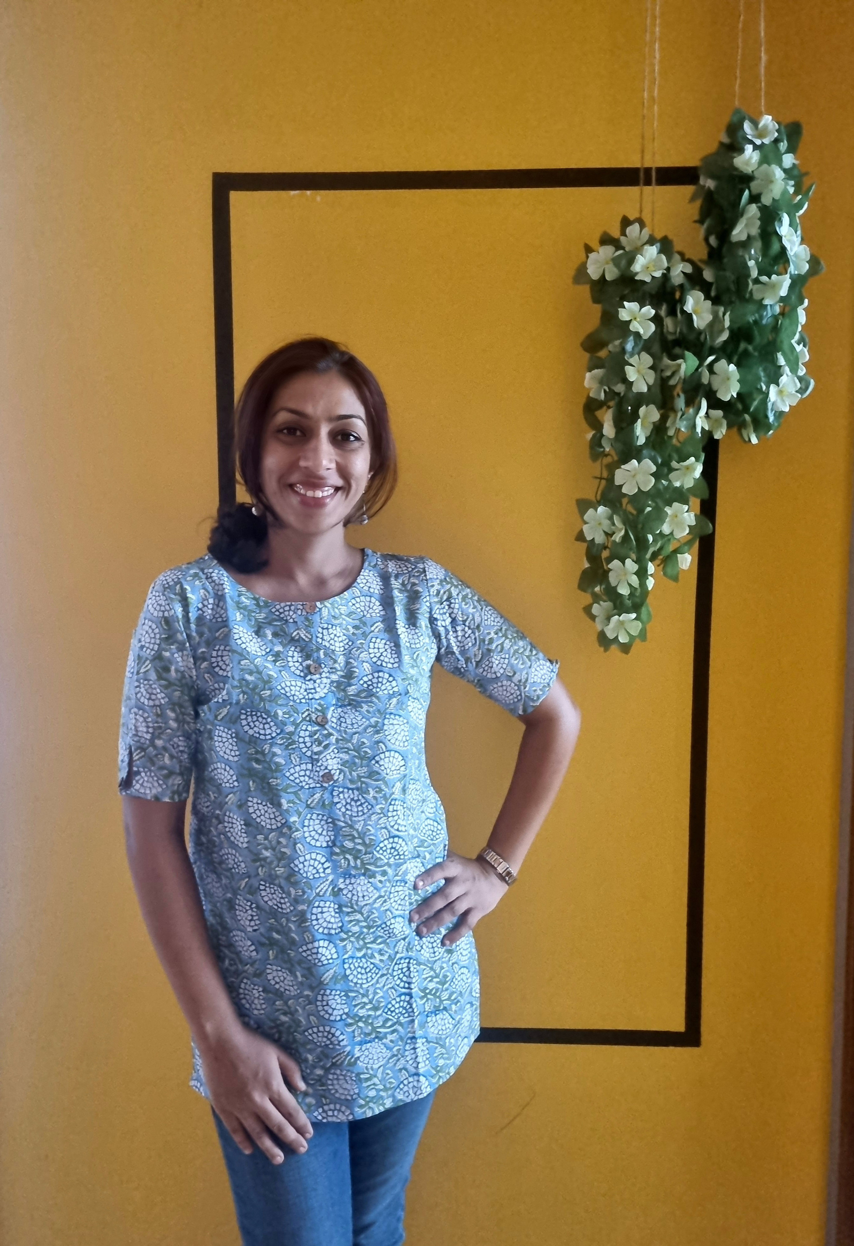 Cotton Hand Block Print Blue Top