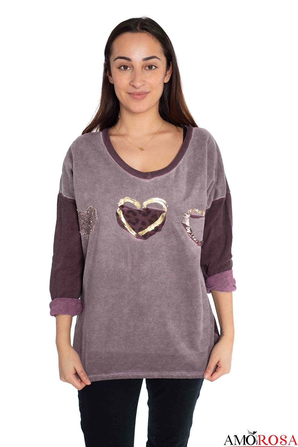 Miniature : 3 Heart Suede V-Neck