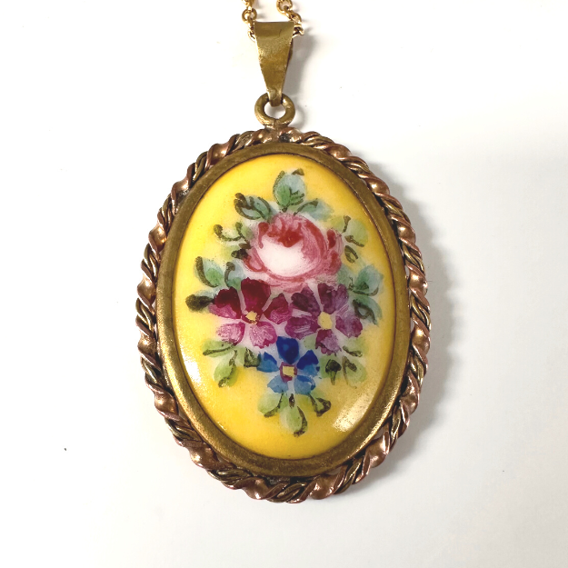 Thumbnail: ART NOUVEAU – Hand-painted Signed LIMOGES Porcelain Pendant