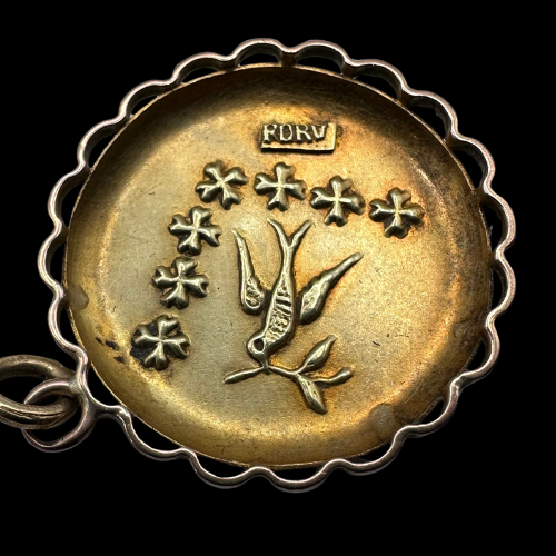 Thumbnail: EDWARDIAN – Antique Italian 18k Gold & Enamel DOVE OF PEACE Pendant