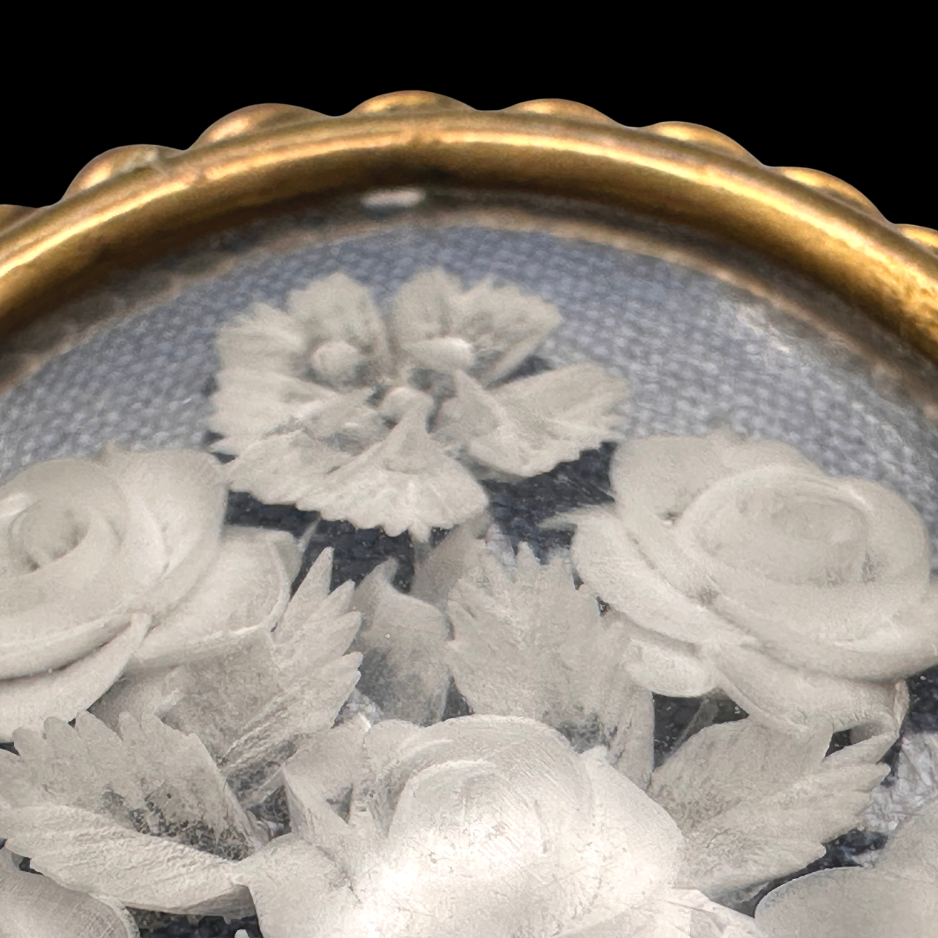 Thumbnail: EDWARDIAN – French Antique Reverse-Carved Celluloid and Gilt Brooch