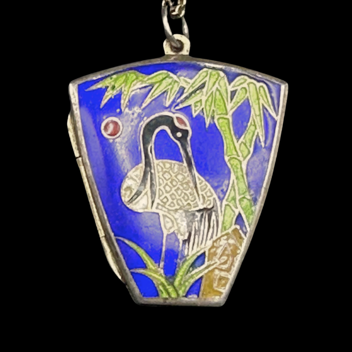 Thumbnail: ART NOUVEAU – French Antique Enamel Crane LOCKET Pendant
