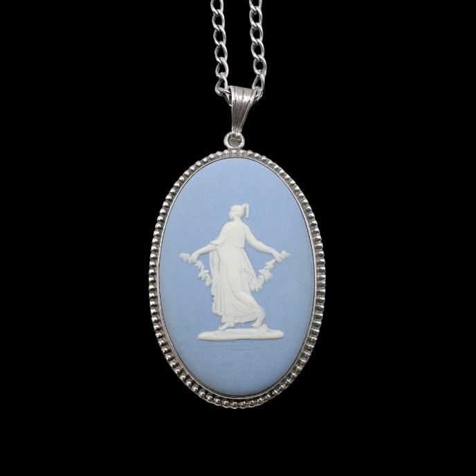 Thumbnail: VINTAGE – LARGE Blue WEDGWOOD Jasperware Silver Neoclassical PENDANT