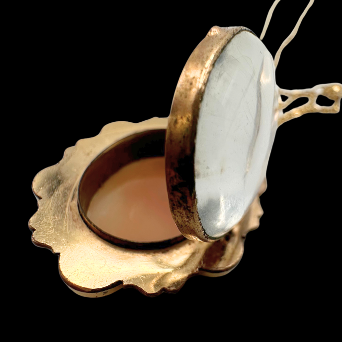Thumbnail: VICTORIAN - LARGE Antique French 9k Gold APHRODITE Cameo & Rock Crystal LOCKET