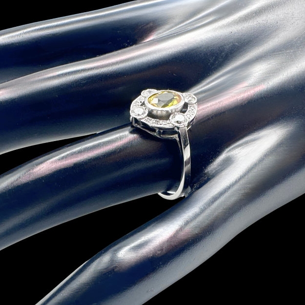 Thumbnail: ART DECO – Platinum, Diamond & YELLOW SAPPHIRE Ring