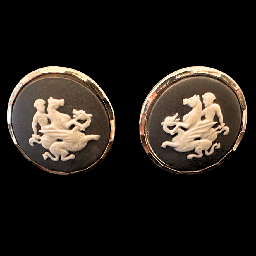 Thumbnail: VINTAGE - WEDGWOOD “St. George & the Dragon” Black & White CUFFLINKS