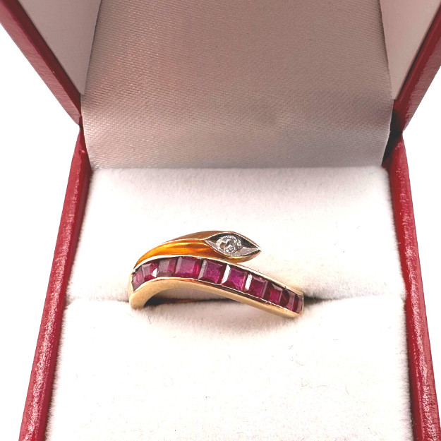 Thumbnail: VINTAGE – French Ruby & Diamond Snake Ring